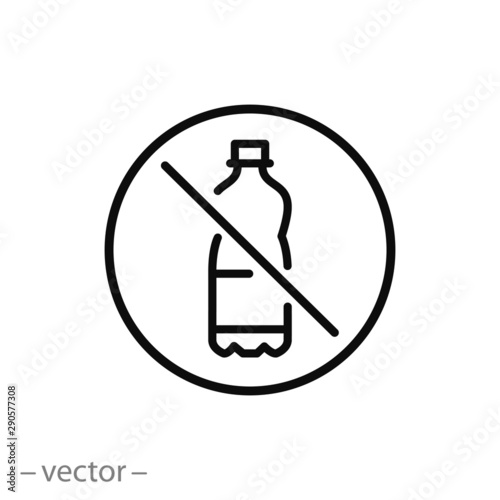 no plastic icon, forbidden bottle plastic, stop sign, thin line web symbol on white background - editable stroke vector illustration eps10