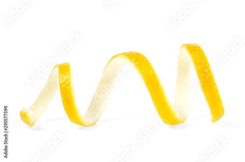 Lemon twist on a white background. Lemon peel.