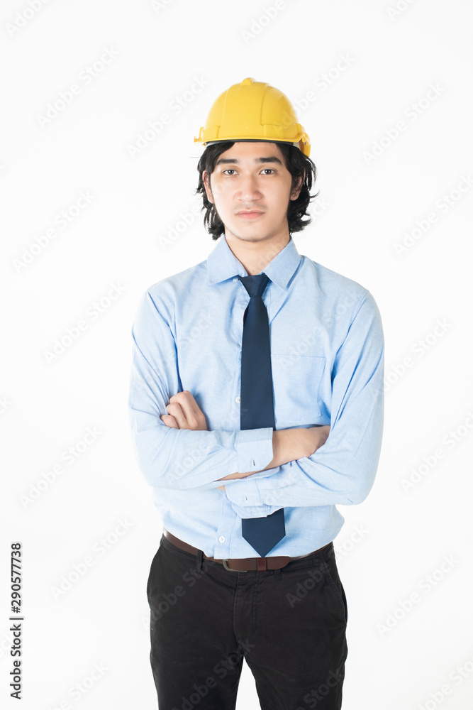 Portrait of Caucasian handsome engineering man is confident on white background Portrait of Caucasian handsome engineering man is confident on white background
