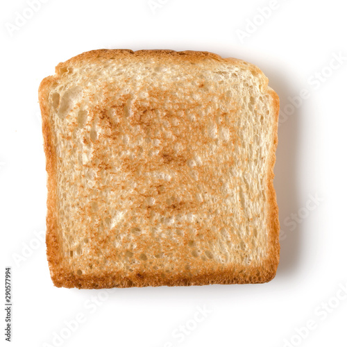 Toast slice isolated on white background close up. Top view.