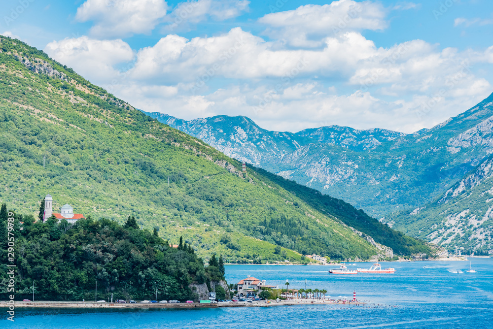 Landscapes of the Kotor fjord on its way out to the Adriatic Sea