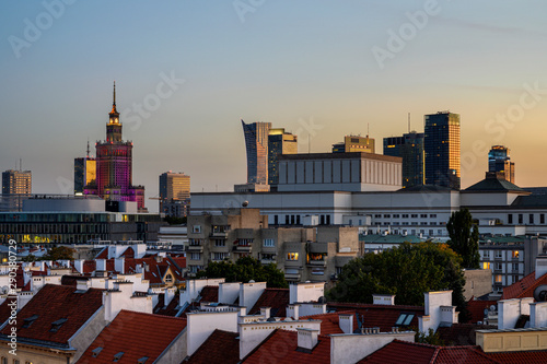 Sunset over Warsaw downtown