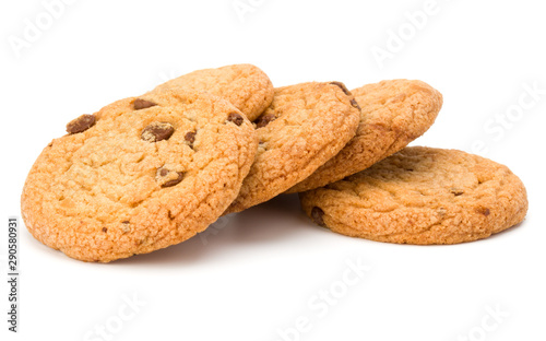 Chocolate chip cookies isolated on white background. Sweet biscuits. Homemade pastry.