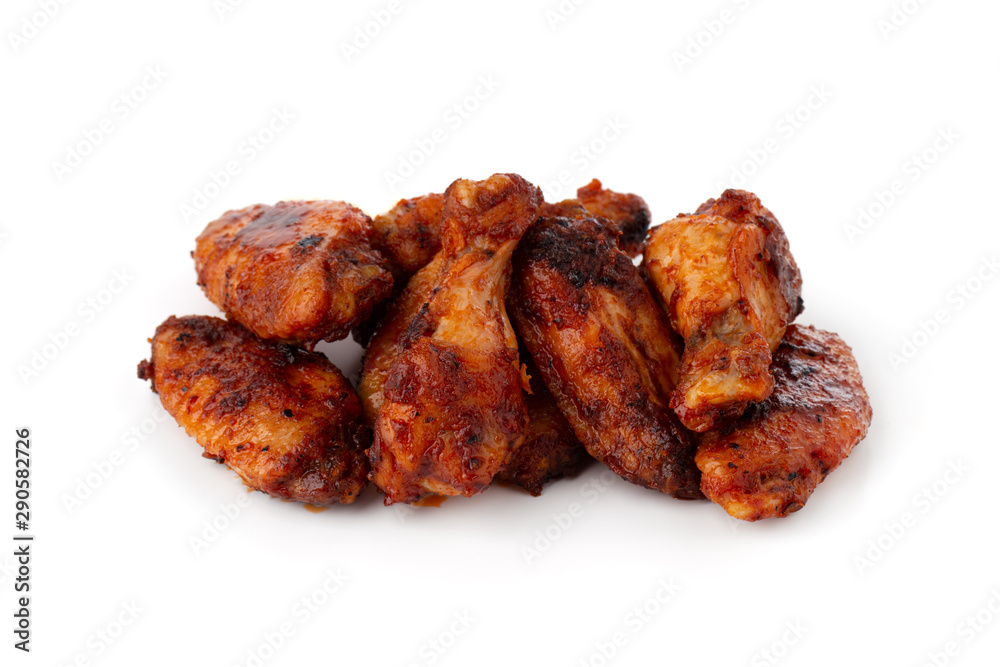 Fried wings close-up. Buffalo wings isolated on white.