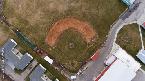 Photography looking down on an empty baseball field