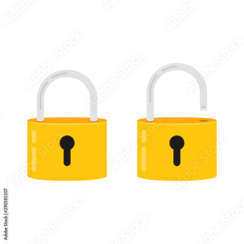 Lock open and lock closed. Concept password, blocking, security. Icon for web and mobile application. Vector illustration.