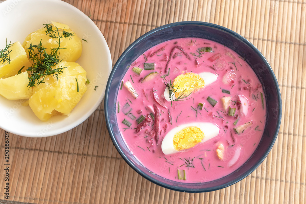 Cold beet soup. Lithuanian traditional cuisine Cold beet soup. Lithuanian traditional cuisine