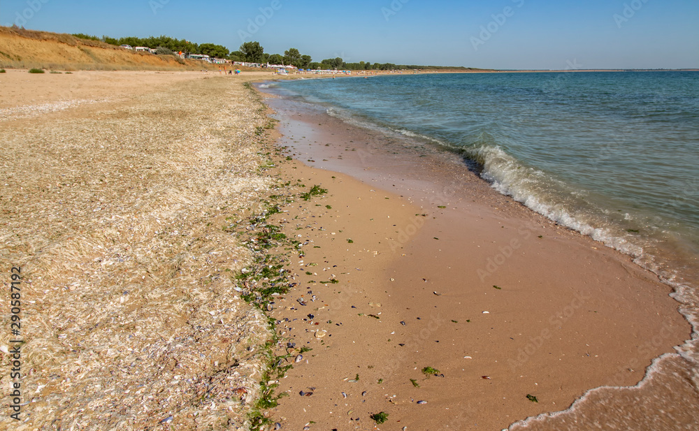 Obraz premium The landscape on the huge beach of Krapets towards Durankulak, Northern Black Sea coast, Bulgaria.