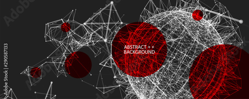 Abstract geometric 3d sphere made of points and lines. Futuristic technology style.