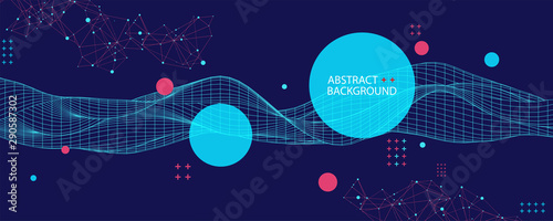 Abstract background with waves. 3D surface.