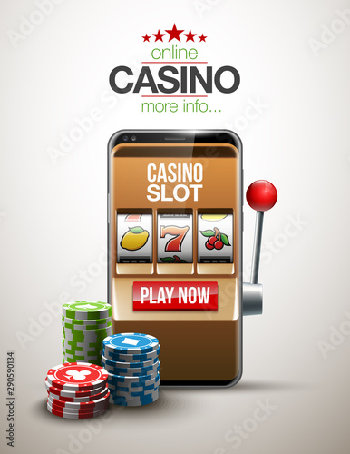 big win illustration Online Jackpot casino Slot machine banner in mobile phone. Chips, playing card, dice. Marketing Luxury Banner Jackpot Online Casino game Slot-machine in Smartphone play now poster
