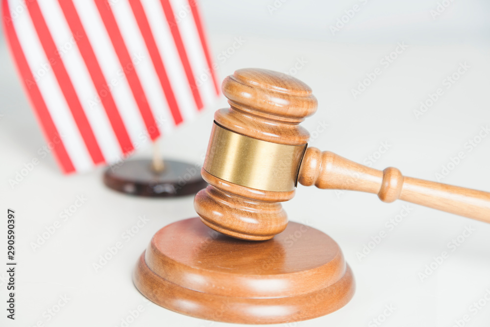 wooden judge and american flag