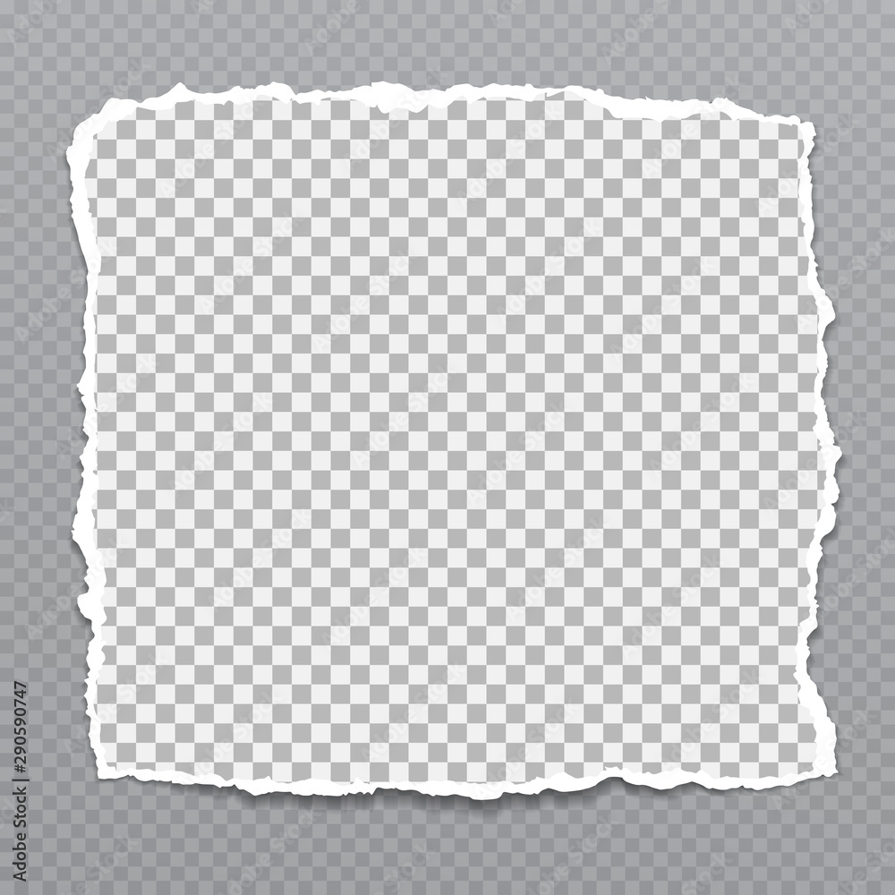 Piece of torn, white squared realistic paper with soft shadow are on grey background. Vector illustration Piece of torn, white squared realistic paper with soft shadow are on grey background. Vector illustration
