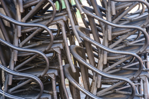 barricade of chairs. Chairs blocking the passage. Metal chairs