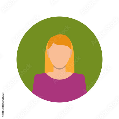 Female face avatar on white background. Flat cartoon style. Vector illustration.