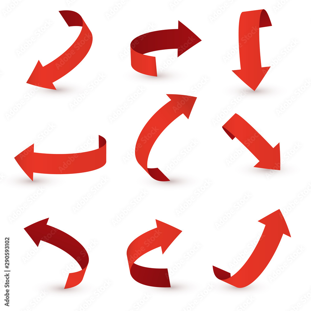 Red ribbon arrow set. Arrow stickerst various angles and directions. Red ribbon arrow set. Arrow stickerst various angles and directions.