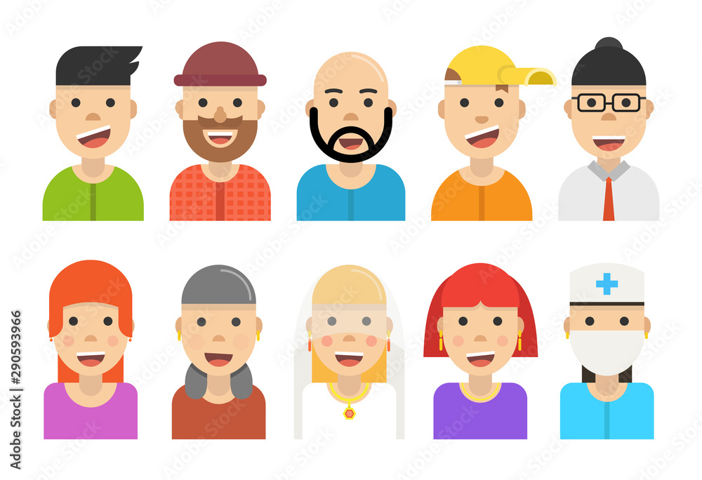 Avatar set icons. Flat cartoon style. Vector illustration. Avatar set icons. Flat cartoon style. Vector illustration.