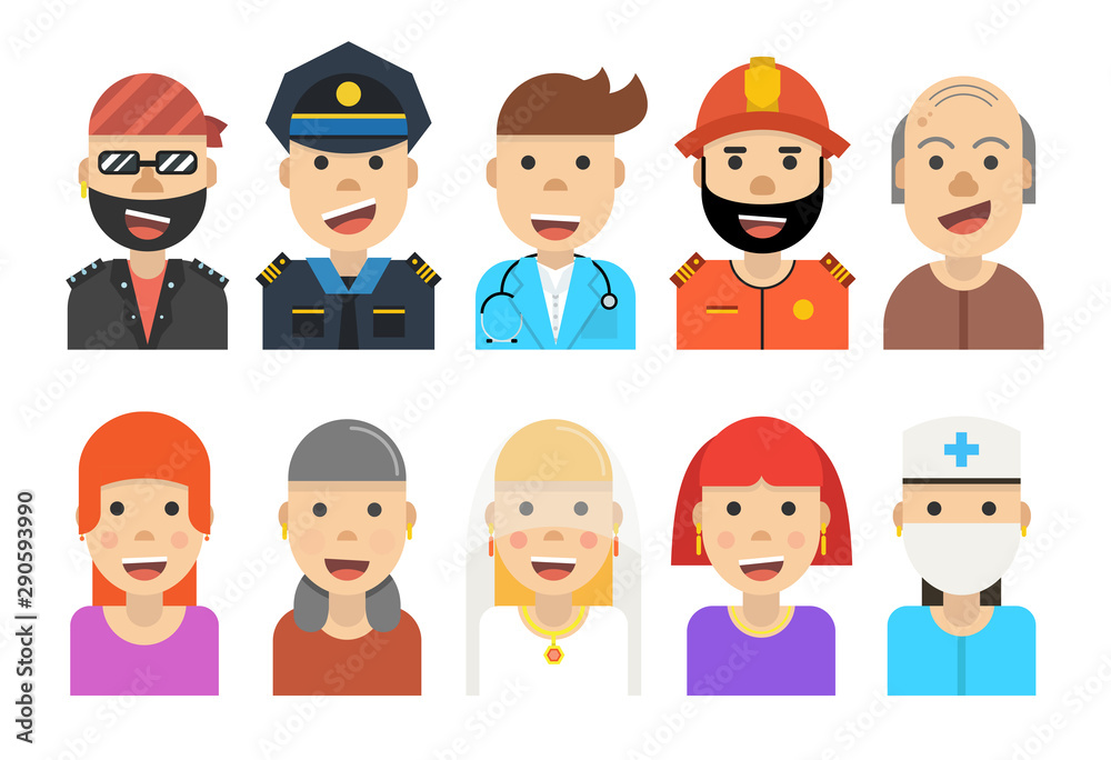 Avatar set icons. Flat cartoon style. Vector illustration. Avatar set icons. Flat cartoon style. Vector illustration.