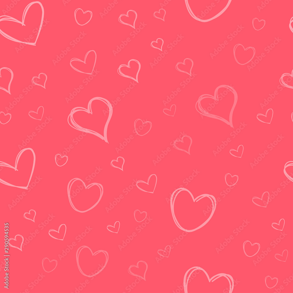 Seamless pattern of heart doodles. Hand drawn hearts texture.