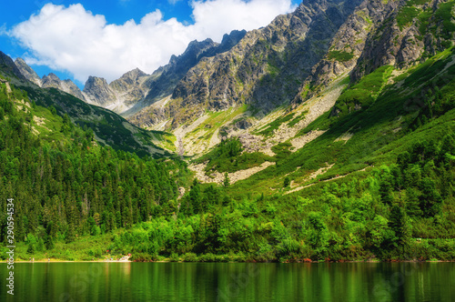 Mountain lake (Popradske Pleso) in High Tatras National Park, Slovakia.