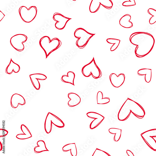 Seamless pattern of heart doodles. Hand drawn hearts texture.