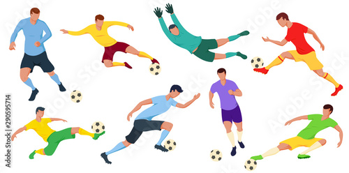 Detailed soccer football players: goalkeeper, forward. Vector illustration.