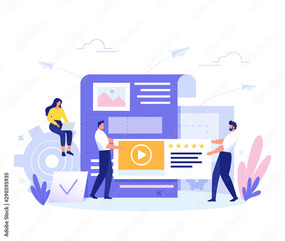Content Management, SMM and Blogging concept in flat design. Creating, marketing and sharing of digital - vector illustration. Content Management, SMM and Blogging concept in flat design. Creating, marketing and sharing of digital - vector illustration.