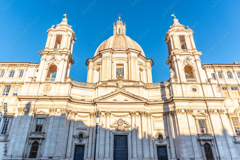 Front view of St Agnes Church on Piazza Navona square, Rome, Italy