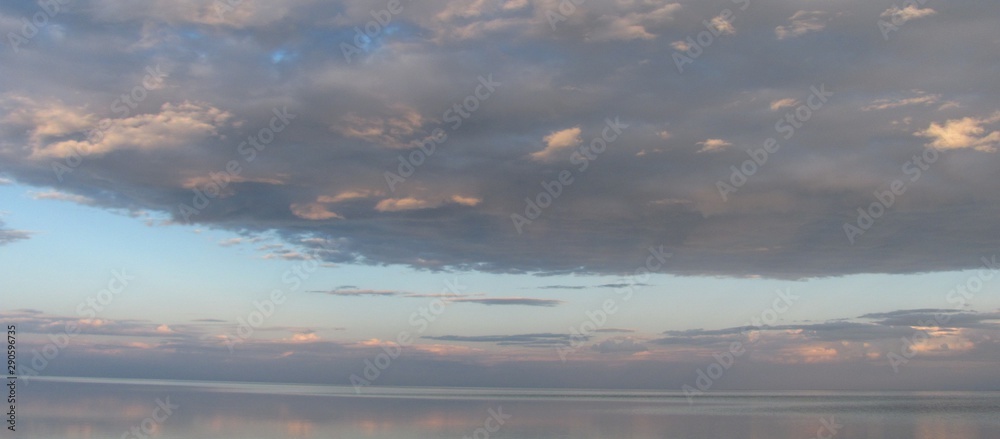 low clouds over the sea at sunset