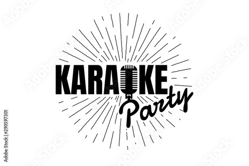 Karaoke party night live show open mike sign. Vintage microphone with line rays. Retro mic vector music nightlife event illustration for music poster