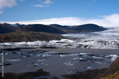 Hoffellsjokull glacier and lagoon in Vatnajökull National Park in the South of Iceland. Europe.