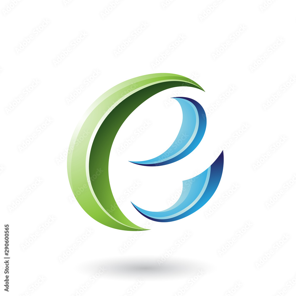 Green and Blue Glossy Crescent Shape Letter E Illustration Green and Blue Glossy Crescent Shape Letter E Illustration