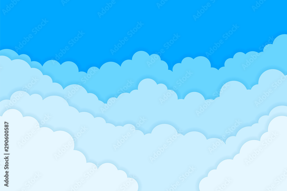 Blue Sky with Clouds. Cartoon Paper Background. Bright Illustration for Design. Stylish design with a flat poster, flyers, postcards, web banners. Isolated Object. Vector illustration Blue Sky with Clouds. Cartoon Paper Background. Bright Illustration for Design. Stylish design with a flat poster, flyers, postcards, web banners. Isolated Object. Vector illustration