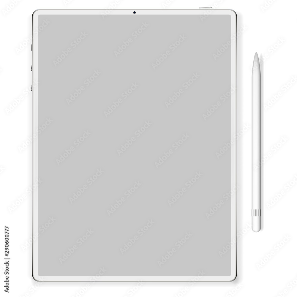 premium tablet with pencil in trendy thin frame design. vector illustration. premium tablet with pencil in trendy thin frame design. vector illustration.