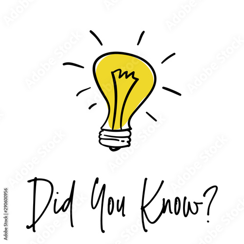 Did You Know with Bulb Icon. did you know hand drawn text with bulb. Vector Illustration