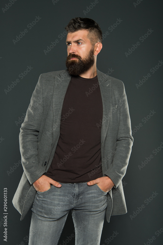 Dressing with style. Trendy hipster with mustache and beard in brutal hipster  style. Fashion caucasian man wearing casual style. Bearded man with  fashionable hair style Photos