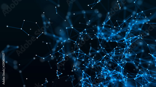 Abstract composition with connecting dots and lines. Plexus effect. Digital data visualization. 3D rendering. Technology network background.