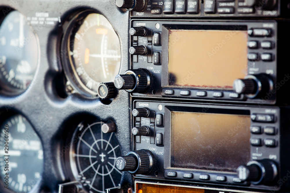 Small Airplane instrument panel in flight Small Airplane instrument panel in flight