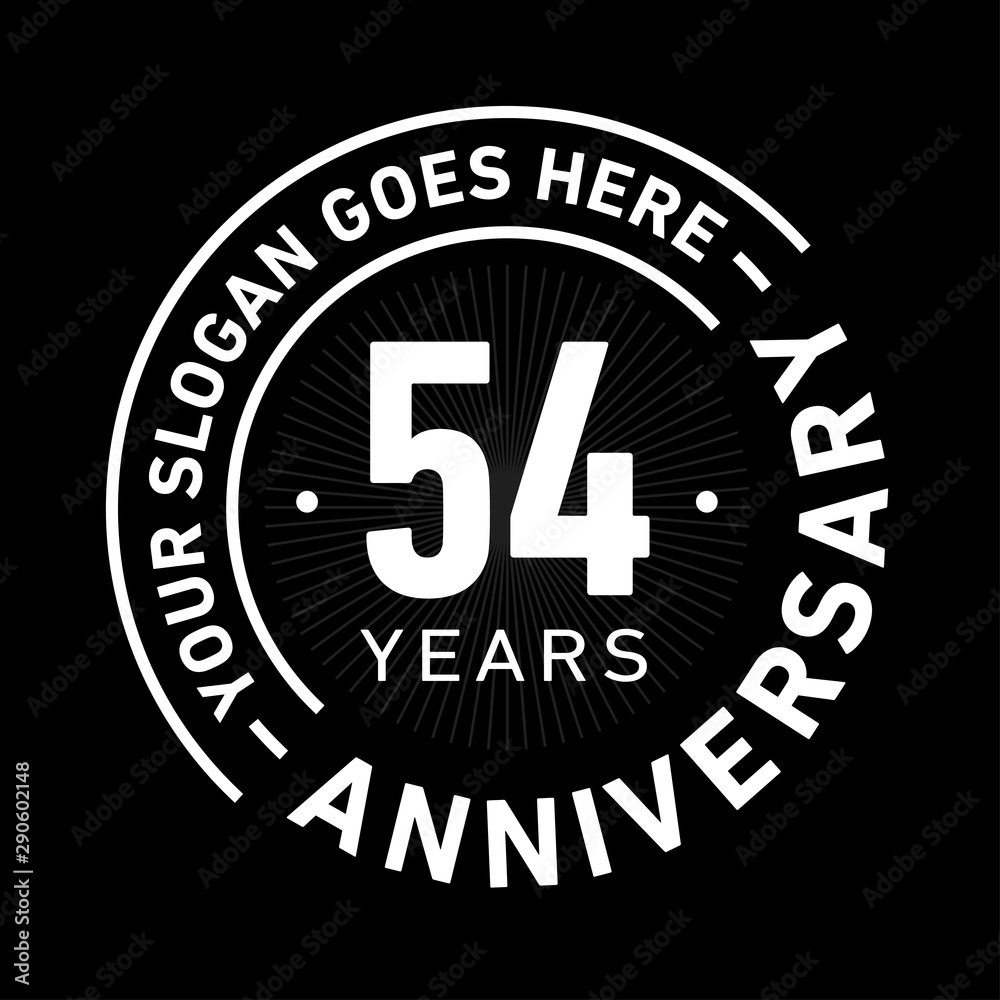 54 years anniversary logo template. Fifty-four years celebrating logotype. Black and white vector and illustration.