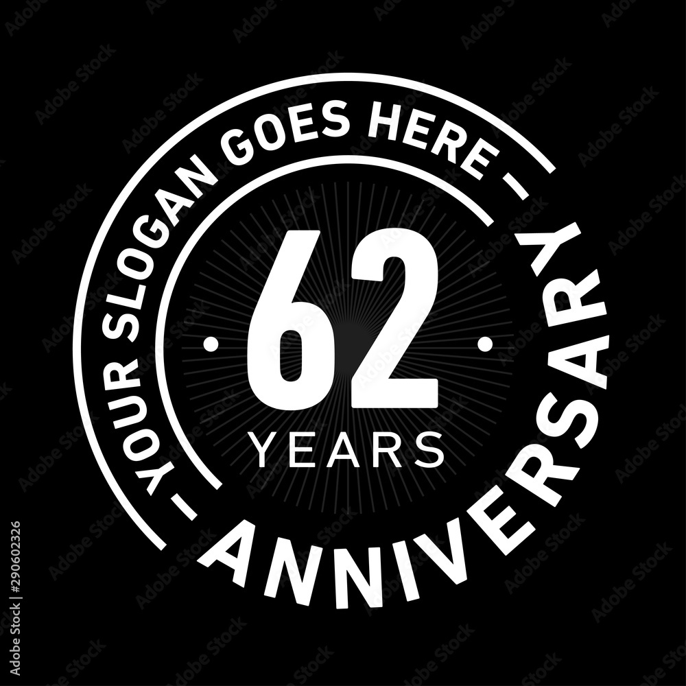 62 years anniversary logo template. Sixty-two years celebrating logotype. Black and white vector and illustration.