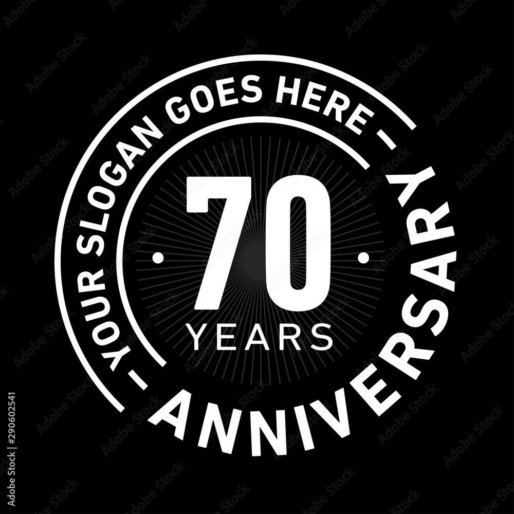 70 years anniversary logo template. Seventy years celebrating logotype. Black and white vector and illustration.