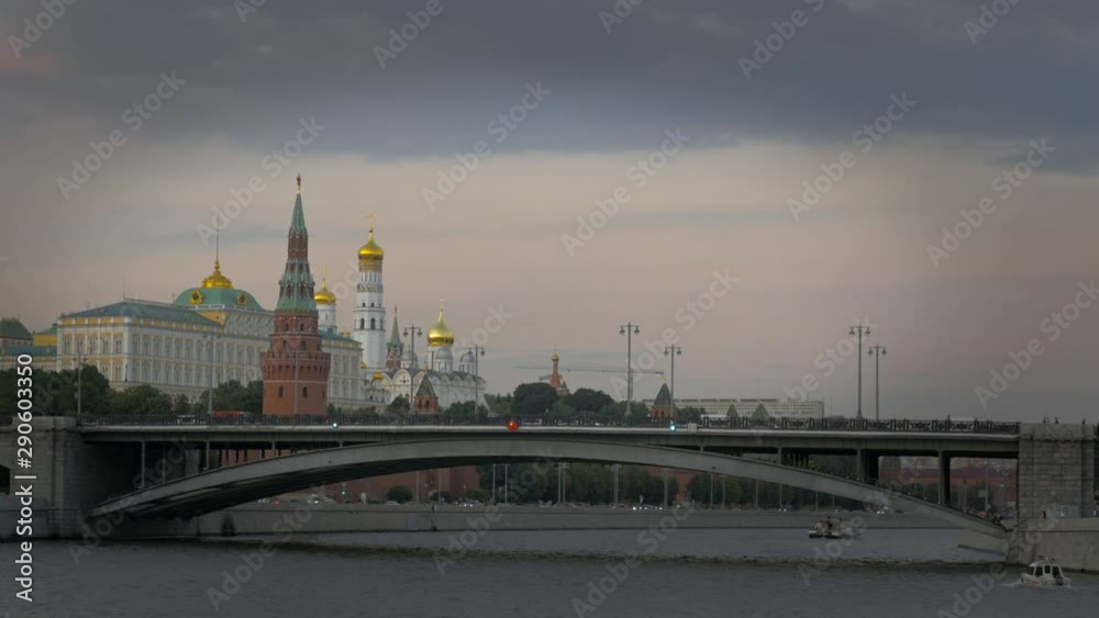 view of the Kremlin. pleasure boat traffic near the Kremlin. view of the Kremlin. pleasure boat traffic near the Kremlin.