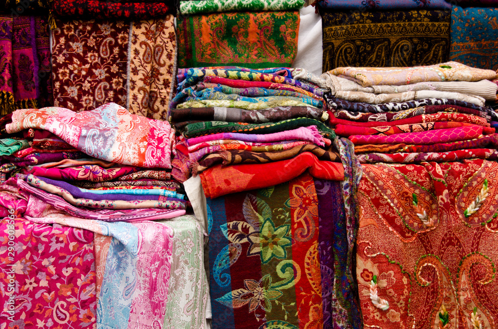 colourful textile material on a market table