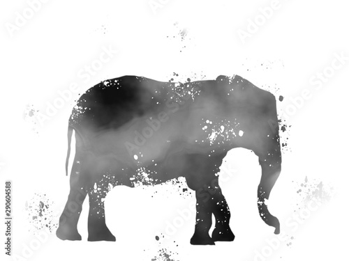 Canvas Print Cute gray elephant painted watercolor illustration