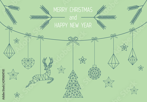 Geometric Christmas card, mint green, vector design elements