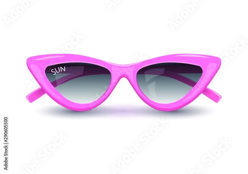 Women's sunglasses, pink glasses, women's accessory. Summer season, the sea, the beach. Vector illustration.