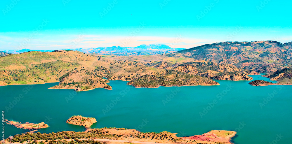 Lake located in the town of Zahara de la Sierra in the Spanish province of Cadiz in a sunny day