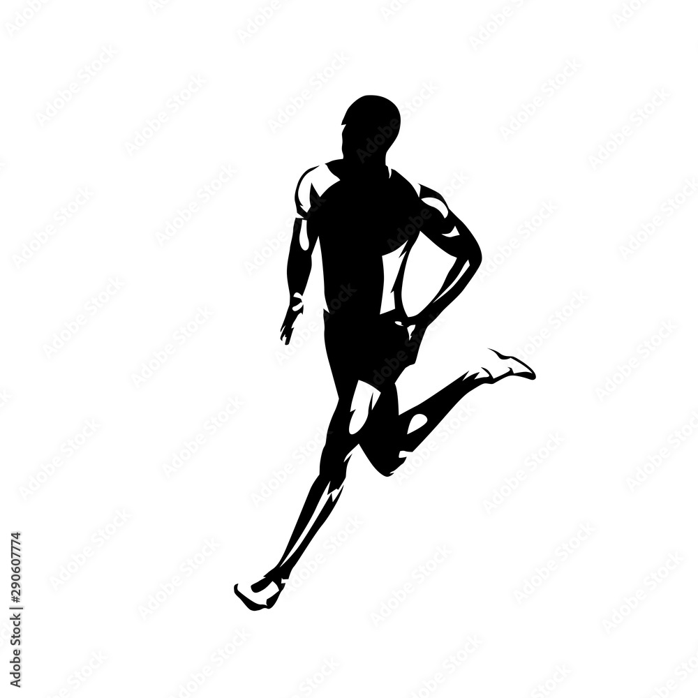 Running man, isolated vector silhouette. Ink drawing. Run