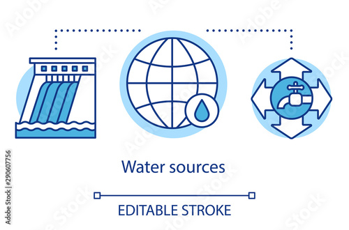 Wallpaper Mural Water sources concept icon. Framework for allocating water. Conscious use natural resources. Environmental pollution idea thin line illustration. Vector isolated outline drawing. Editable stroke Torontodigital.ca