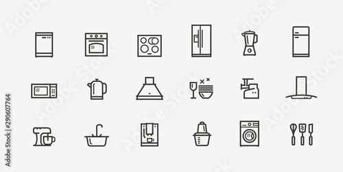 Kitchen appliances icon set. Household electronics in linear style. Vector illustration